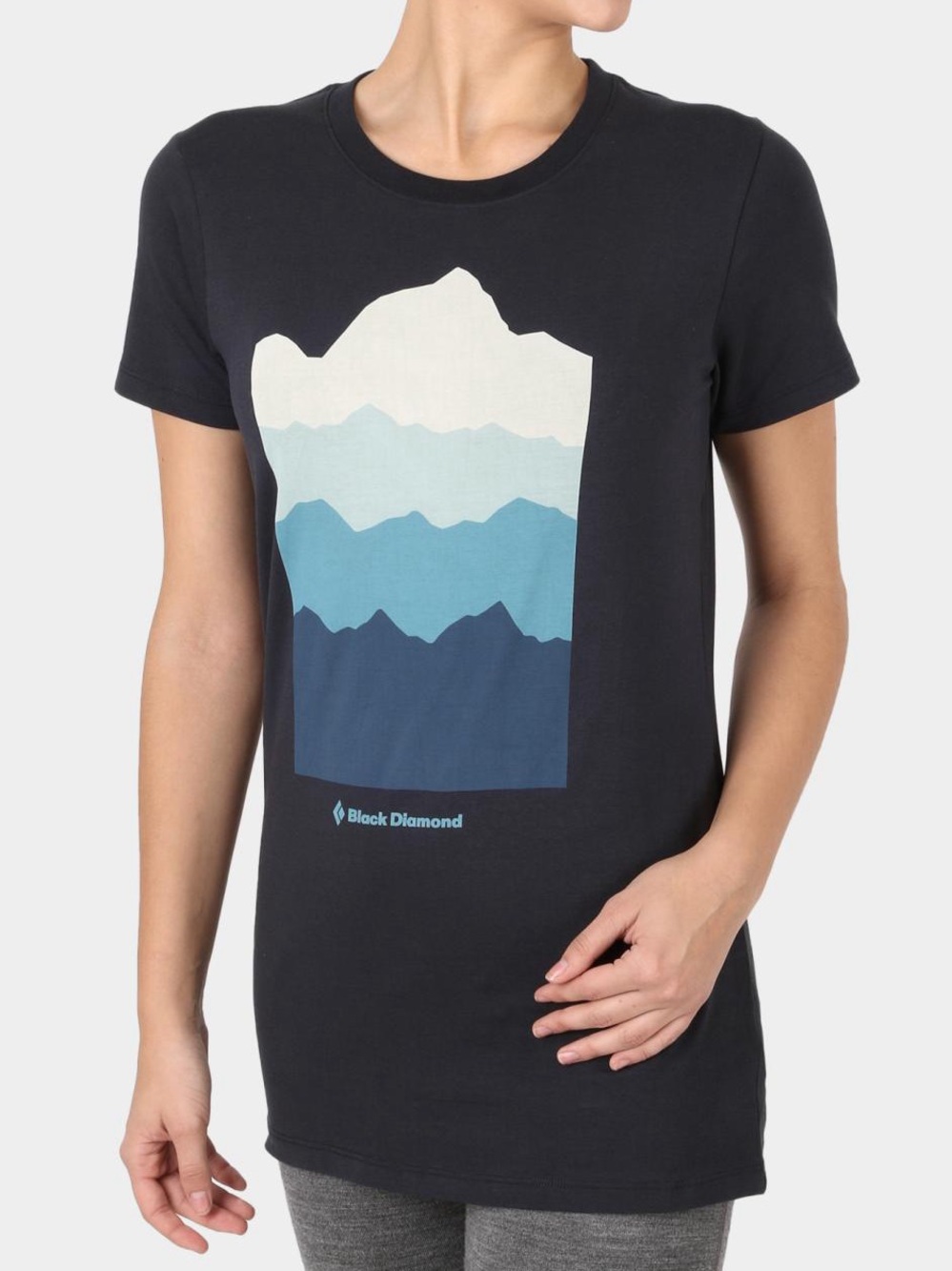 Black Diamond Women's Navy Blue Tee with Blue Gradient Mountain Graphic